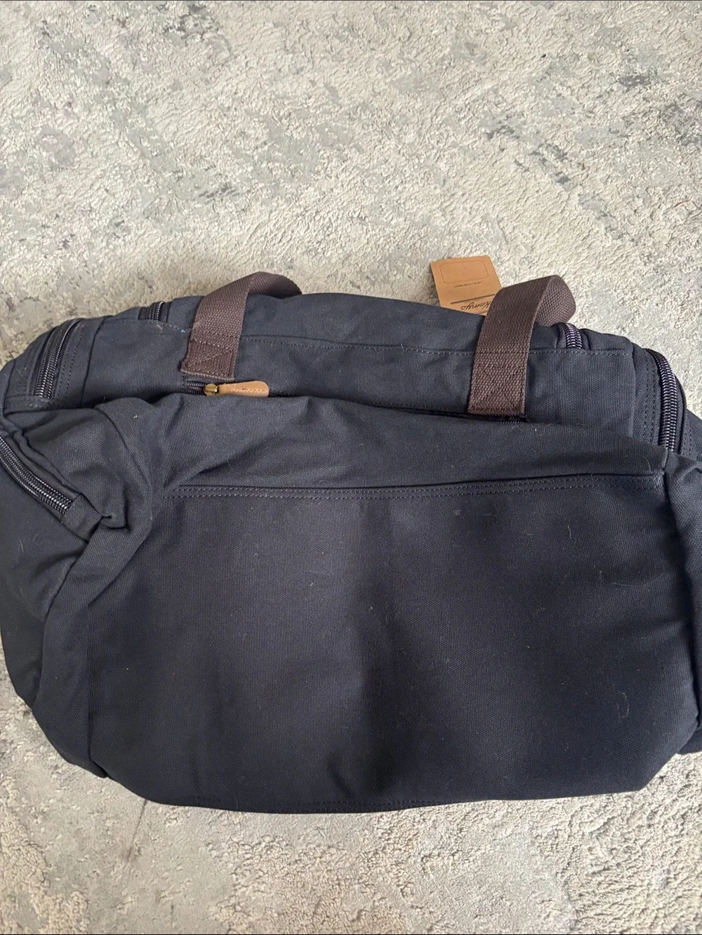 Black Canvas Duffel Bag with Brown Leather Accents